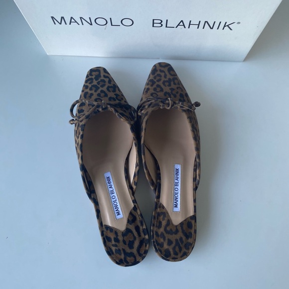 Manolo Blahnik NWT Leopard-Print Pointed-Toe Slingback Mules brown/black size-8 - Picture 3 of 8